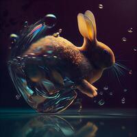 Rabbit in the water on a dark background. 3d rendering, Image photo