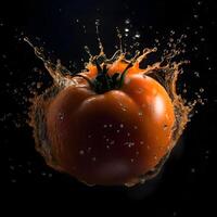 Fresh vegetables splashing into water on a dark background. Healthy food concept., Image photo