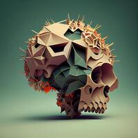 Abstract polygonal human skull, 3d render illustration isolated on green background, Image photo