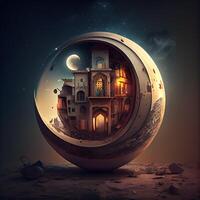 Fantasy house in the moonlight. Elements of this image furnished by NASA, Image photo