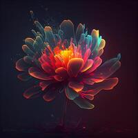 vistoso flor en un oscuro antecedentes. 3d representación, 3d ilustración., ai generativo imagen foto