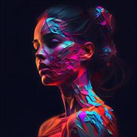 3D Illustration of a Female Face with Colorful Abstract Background, Image photo