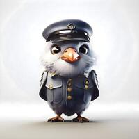 3D rendering of a bird with a pilot hat on his head, Image photo
