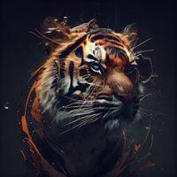 Tiger head art illustration. Abstract tiger portrait on black background., Image photo
