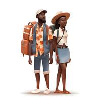couple of tourists with suitcases standing on a white background., Image photo