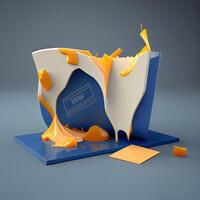 3d render of a broken computer display with yellow and blue background, Image photo