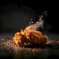 Fried chicken on a black background with splashes of water., Ai Generative Image photo