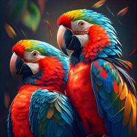 Beautiful macaws parrots on a dark background. illustration, Image photo