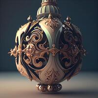 3d render of a christmas ball with gold ornaments, Image photo