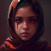 Close-up portrait of a beautiful young woman with blood on her face., Image photo