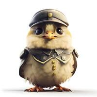 Cute little chicken dressed as a police officer isolated on white background, Image photo