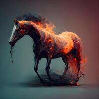 Horse in fire on gray background. 3d illustration. Copy space., Image photo