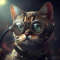 Portrait of a cat with glasses in the steampunk style., Image photo