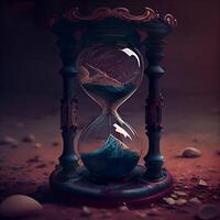 Vintage hourglass on dark background. Time concept. 3D Rendering, Image photo