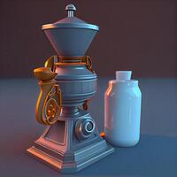 retro coffee grinder and bottle of milk. 3d render, Image photo