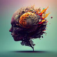 Abstract human head with colorful splashes. 3d illustration. Creative concept., Image photo