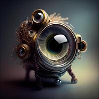 3d illustration of a monster with a camera on a dark background, Image photo