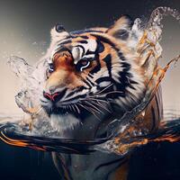 Tiger in the water. Digital painting. 3D illustration., Image photo