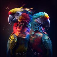 Colorful macaw parrots on a dark background, close up, Image photo