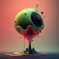 3d illustration of green alien with blood splash on red background., Image photo