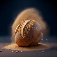 Broken loaf of bread with a broken egg. 3d illustration, Image photo