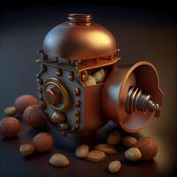 Coffee grinder with hazelnuts. 3d render, Image photo