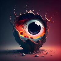 3d rendering of an eye on a dark background with a splash, Image photo