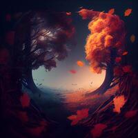 Fantasy landscape with autumn trees. 3D illustration. Digital painting., Image photo