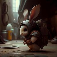 3d rendering of a rabbit dressed as an astronaut in a spaceship, Image photo