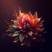 hermosa dalia flor en un oscuro antecedentes. digital cuadro., ai generativo imagen foto