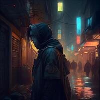 Mysterious man in the old city. 3D illustration., Image photo