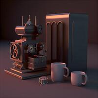 3d rendering of a vintage coffee machine on a dark background., Image photo