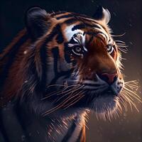Portrait of a tiger in the rain. Photo in old color image style., Image