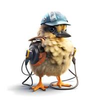 cute bird with headphones and microphone isolated on white background 3d illustration, Image photo