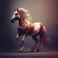 hermosa caballo con largo melena en oscuro antecedentes. ilustración., ai generativo imagen foto