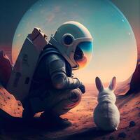 Astronaut and rabbit in the space. Elements of this image furnished by NASA, Image photo