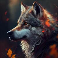 Digital painting of a wolf in autumn forest. Digital painting of a wolf., Image photo