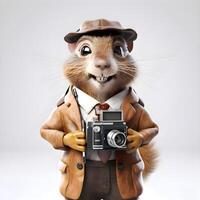 3d illustration of a rat dressed as a detective with a camera, Image photo