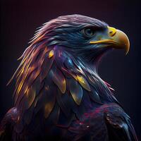 3d rendering of an eagle with colored feathers on a black background, Image photo