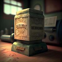 Old post box on the table in a room. 3D rendering, Image photo