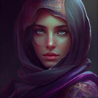Portrait of a beautiful muslim woman in hijab. 3D rendering, Image photo