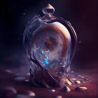 Vintage pocket watch with water drops on dark background. 3D rendering, Image photo