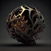 Abstract 3d render of metal sphere on dark background. Futuristic shape., Image photo