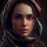 Portrait of a beautiful young woman with a shawl., Image photo