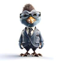 Cartoon bird wearing business suit and eyeglasses on white background, Image photo