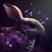 3d rendering of a cute little rabbit in a fantasy space., Image photo