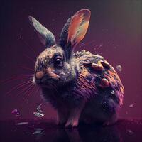 Rabbit with drops of water on a dark background. Digital painting., Image photo