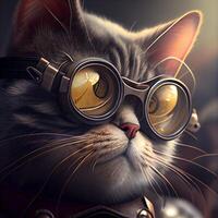 gracioso gato vistiendo aviador lentes. 3d representación ilustración., ai generativo imagen foto
