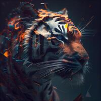 Futuristic portrait of a tiger. 3D Rendering., Image photo