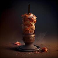 Cup of coffee with ice cream and crumbs on dark background, Ai Generative Image photo